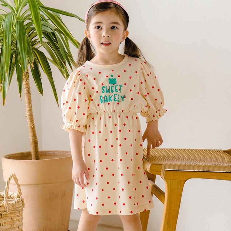 Váy cotton Bebezoo chun eo 2 màu chấm bi Sweet Bakery size 100 - 140
