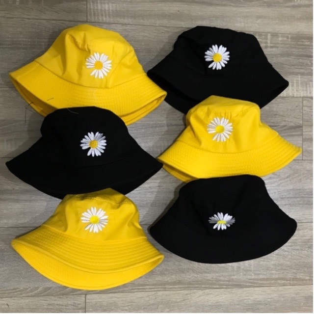 Nón Tai bèo, Mũ Tai Bèo Nam Nữ 1 Lớp Vành Tròn Thêu Hoa Cúc, Mũ Bucket Thể Thao Thoáng Mát Unisex Ulzzang