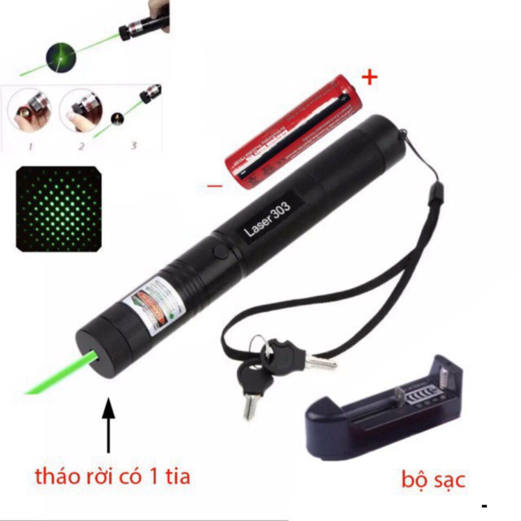 Đèn Laser Siêu Mạnh-Đèn Laze 303 Tia Sáng Xanh - Đỏ