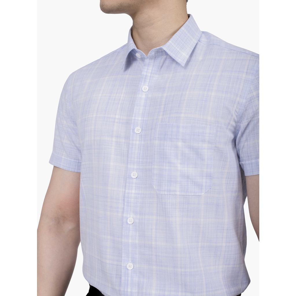 Áo sơ mi nam ngắn tay ARISTINO phom Perfect fit, họa tiết trắng kẻ xanh trẻ trung, thu hút - ASS202S1