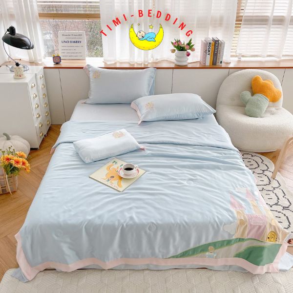 Bộ chăn ga gối tencel họa tiết nhiều màu sắc nhập khẩu cao cấp set 4 món chăn trần – Timibedding