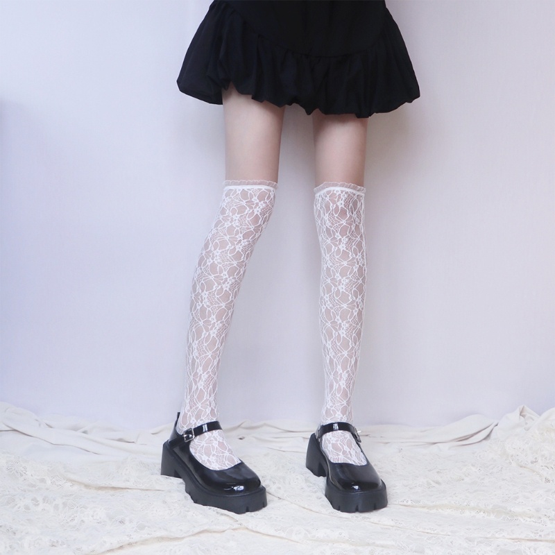 Xiangbao Tất Lưới Dài Qua Gối Phối Ren Hoa Ngọt Ngào Phong Cách Lolita Cho Nữ Sinh