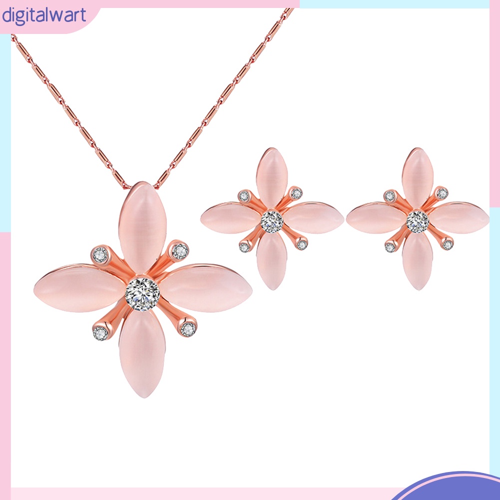 Set dây chuyền và đôi khuyên tai hình hoa đính đá thời trang cho nữ