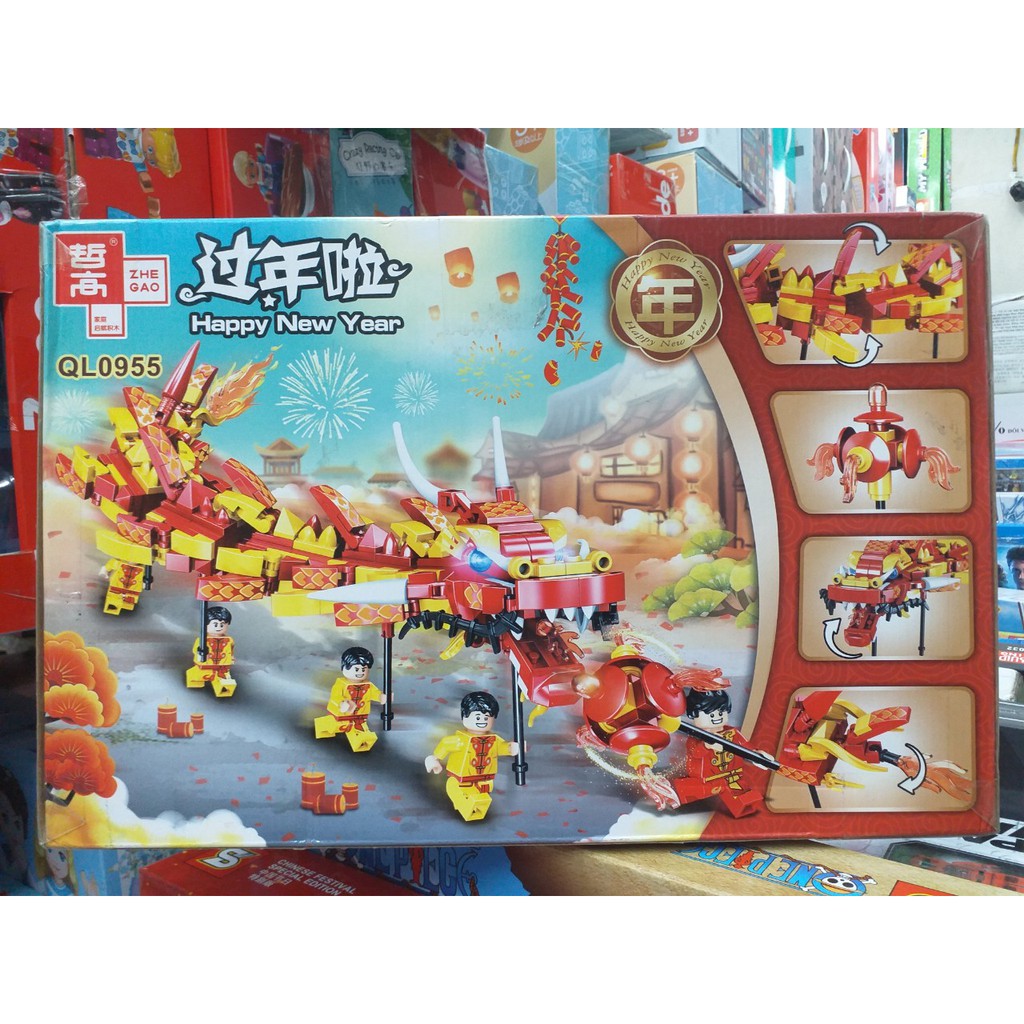 Lego  Zhegao QL 0955 ( Xếp hình đội múa rồng ngày tết 441 mảnh )ảnh thật