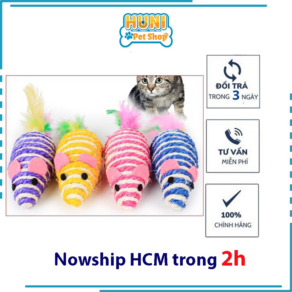 Đồ Chơi Cho Mèo Con Chuột Cói Có Đuôi Lông Cho Mèo Đồ chơi vờn bện cói dễ thương HUNI PETSHOP