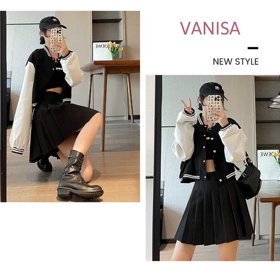 Chân váy tennis nữ teniss xòe ngắn xám đen trắng bigsize có quần trong VANISA CV027