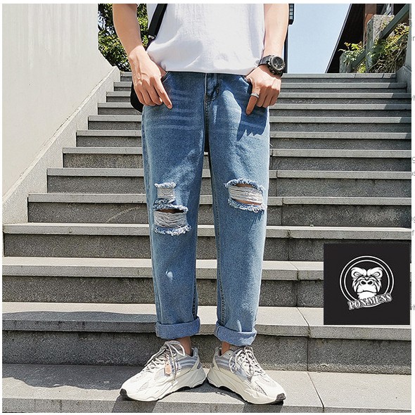 [xả kho lẻ size] Quần Baggy jean nam nữ ống rộng rách gối n880 2021