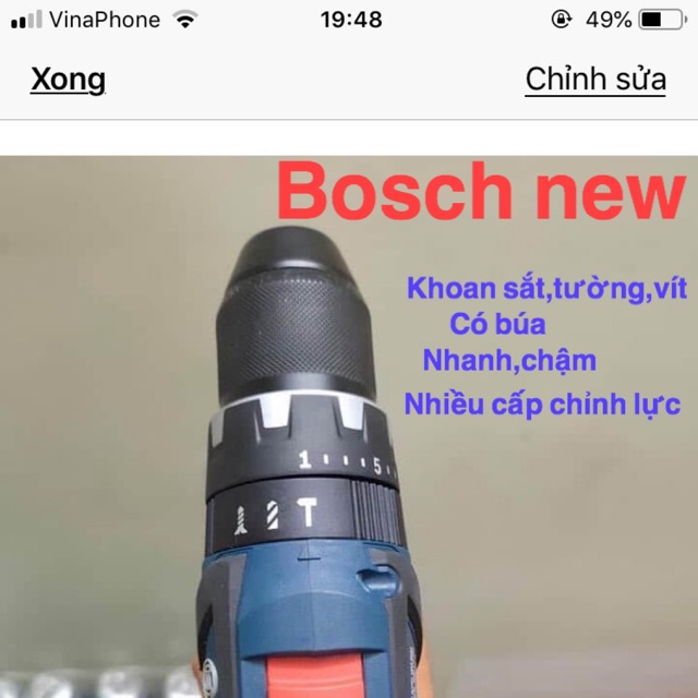 Khoan pin bosch 18v chính hãng 3chức năng:khoan sắt,khoan tường,bắt vít.