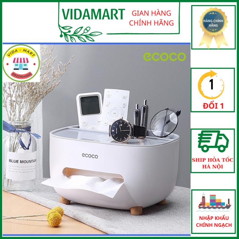 Hộp Đựng Giấy Ăn, Giấy Vệ Sinh Cao Cấp - Ecoco Đa Năng, Có Nhiều Ngăn Chứa Đồ Chưa Khăn Giấy Khác Nhau Sp002377