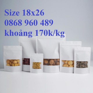 [Trắng] - 18x26 -  50 túi zipper giấy Kraft trắng chất lượng cao, có cửa sổ, đáy đứng, chống nước