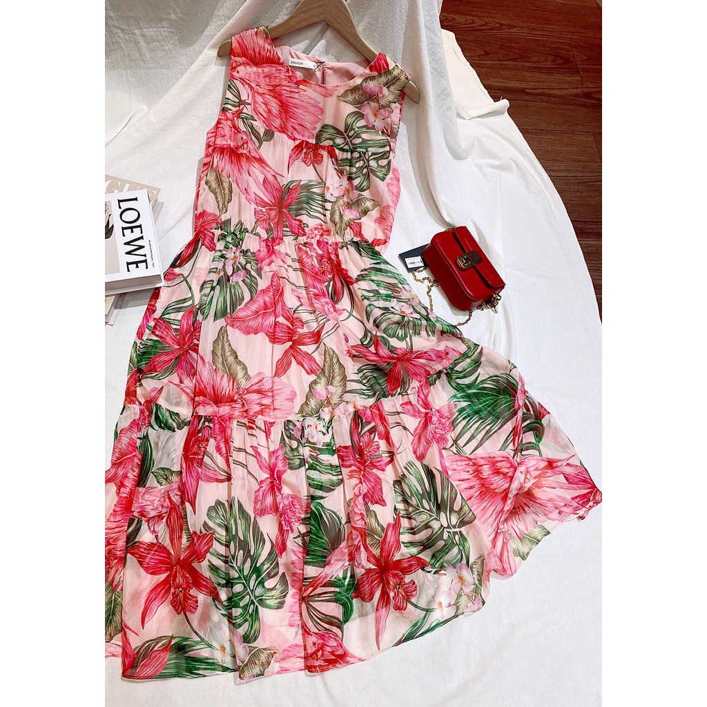 Váy tơ hoa hồng thiết kế Lalastyle