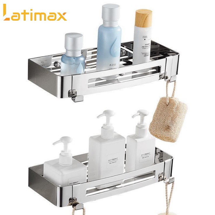 [Mã BMBAU50 giảm 7% đơn 99K] Kệ Nhà Tắm Chữ Nhật 1 tầng Inox 304 Latimax KPT04 Dán Tường - Tặng Đinh Vít Và Keo Dán