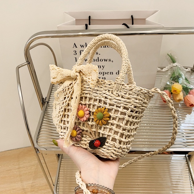 Túi nữ dệt Túi thời trang ren đơn giản Túi xách hoa nhỏ dễ thương Túi đeo một vai của phụ nữ