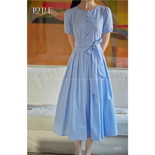 .Đầm xòe  kẻ caro vintage  thăt nơ eo tay ngắn