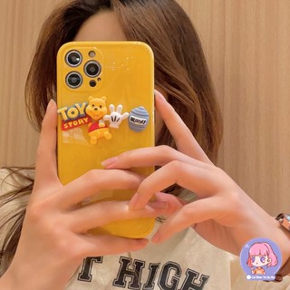 Ốp Điện Thoại Silicon Mềm Họa Tiết Gấu Pooh Ba Chiều Màu Vàng Cho iPhone12 11Pro Max XS XR SE 7 8plus