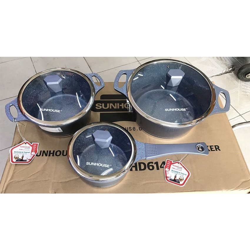 Bộ nồi quánh vân đá đáy từ Sunhouse SHG2003MMA - Hàng chính hãng