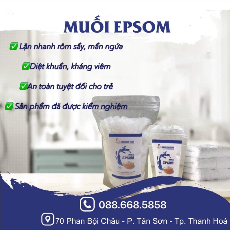 MUỐI TẮM EPSOM 100% organic, ngăn ngừa rôm sảy, mẩn ngứa, viêm da cơ địa, an toàn cho làn da của bé.