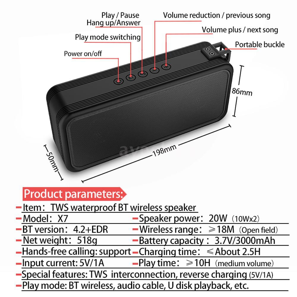 Loa Bluetooth Không Dây Chống Nước Ayew X7 Âm Thanh Siêu Trầm 20w Và Phụ Kiện