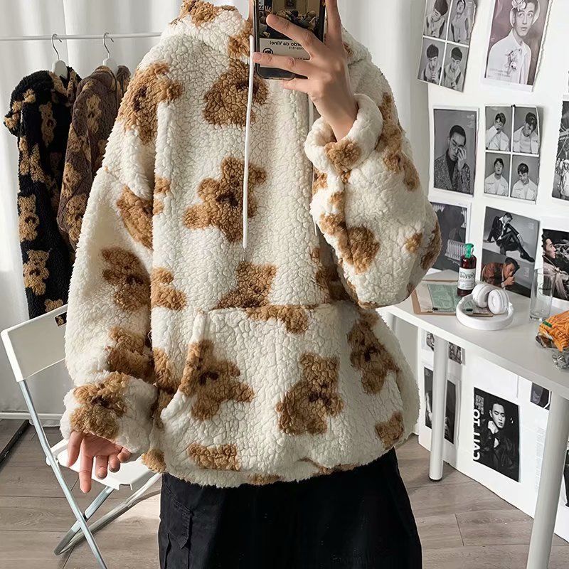 Áo khoác nam bomber  ♚✙Áo sweater Nhung Lông Cừu In Hình Gấu Hoạt Hình Phong Cách Hàn Quốc Dễ Phối Đồ Cho Nam