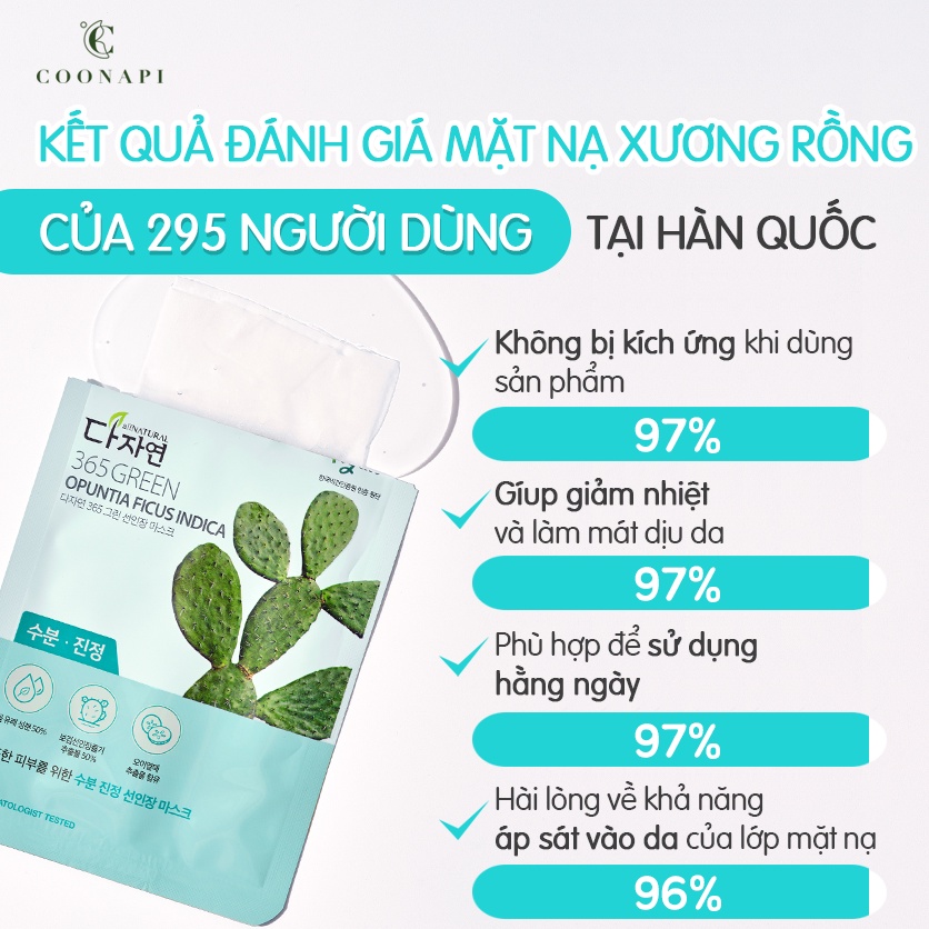 Mặt Nạ Xương Rồng Cấp Nước, Dưỡng Ẩm, Làm Dịu & Dưỡng Sáng Da All Natural 365 Green Opuntia Ficus Indica Sheet Mask 20ml