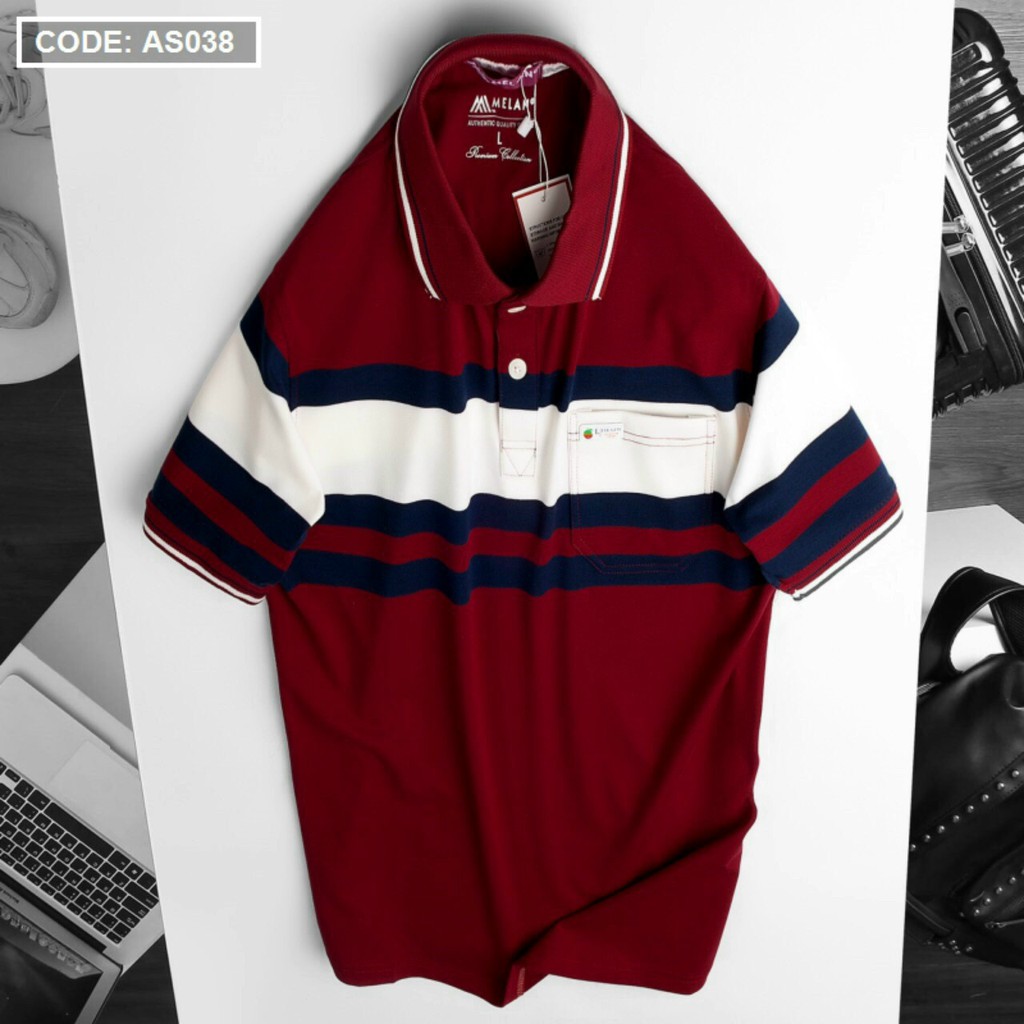Áo Polo Nam Trung Niên Có Túi Sọc Ngang BIG SIZE 90KG Chất Liệu Thun Cotton Cao Cấp