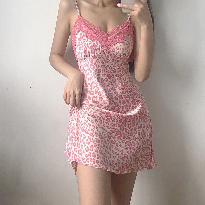 Váy ngủ beo có mút ngực lụa satin sexy cao cấp  Váy mặc nhà gợi cảm quyến rũ NA1162