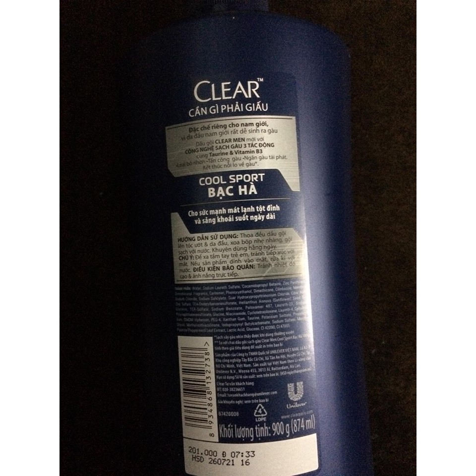 Dầu Gội Clear Men Cool Sport Bạc Hà 900g mẫu mới | BigBuy360 - bigbuy360.vn