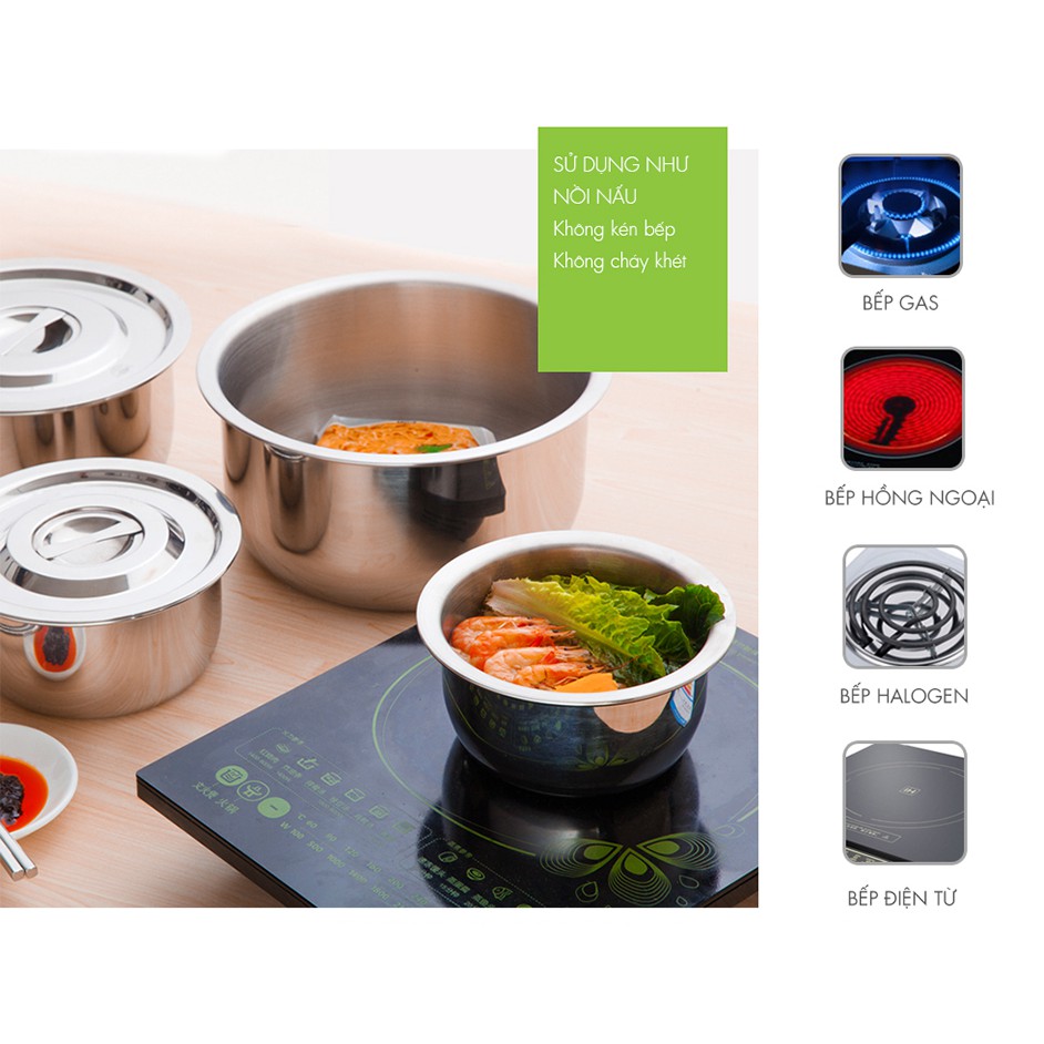 Bộ 5 nồi inox Mishio sử dụng được bếp từ - Tặng chảo chống dính