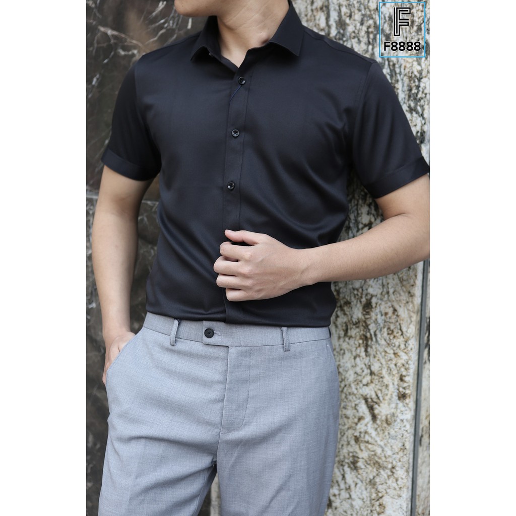 Áo sơ mi ngắn công sở hàn quốc nam đẹp F8888 Cộc Tay Đen