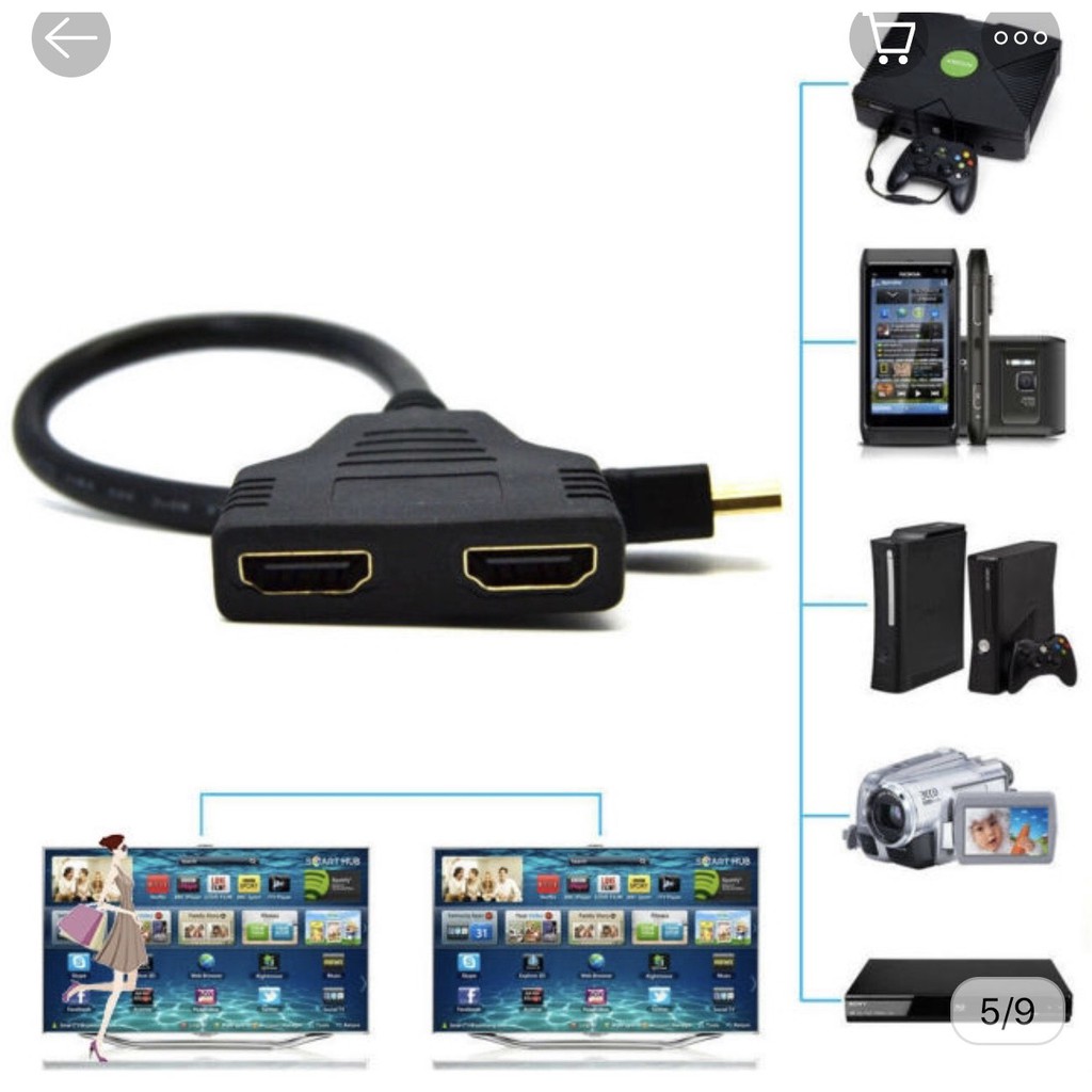 Cáp chia tín hiệu HDMI 1 ra 2 (Đen)