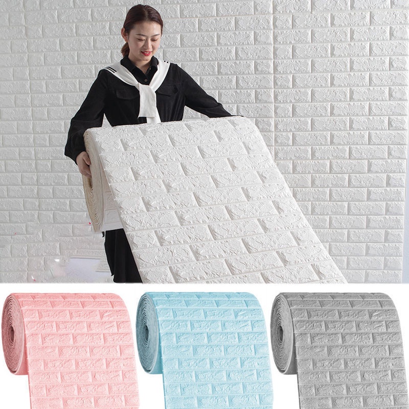1 Cuộn Giấy Dán Tường Bằng Xốp XPE Họa Tiết Gạch 3D Chống Thấm Nước Dài 5m Trang Trí Nhà