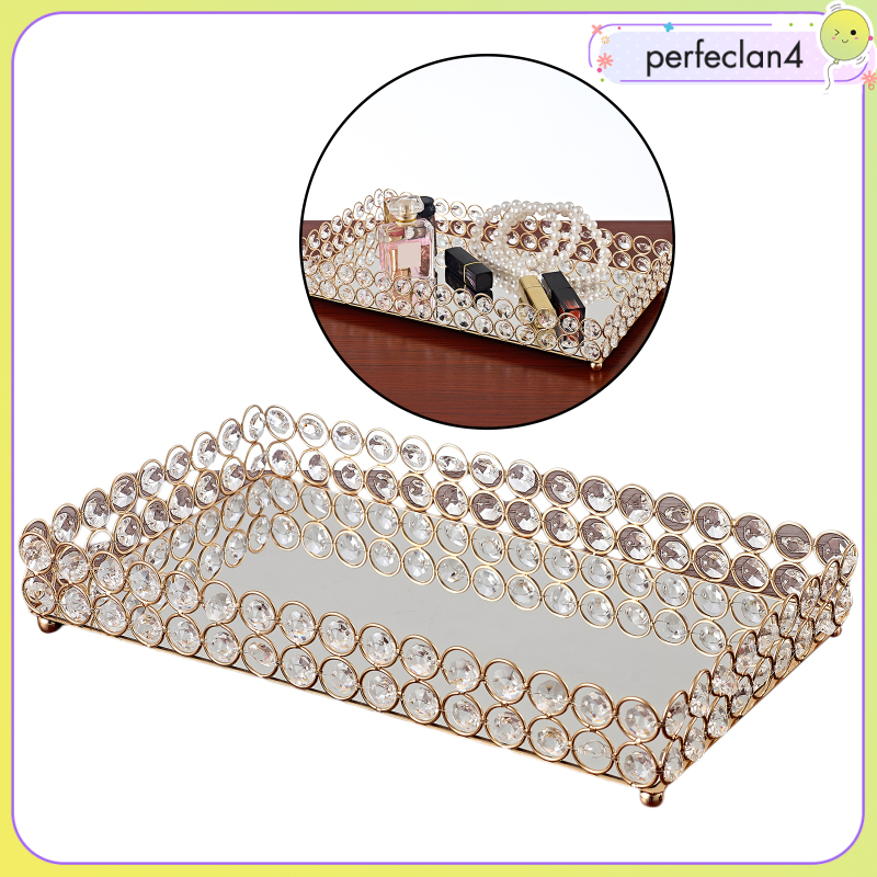 Khay đựng mỹ phẩm trang điểm bằng pha lê tráng gương 3 ngăn