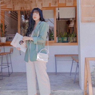 🦩🦩[Ảnh thật trải sàn] Áo khoác vest màu xanh mint trơn tay dài cổ bẻ [H2501]