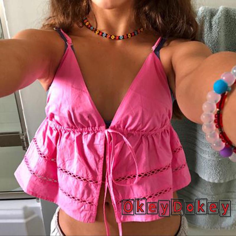 Áo Croptop Cổ Chữ V Cột Dây Thời Trang Mùa Hè Quyến Rũ Cho Nữ OKDK-Y2K