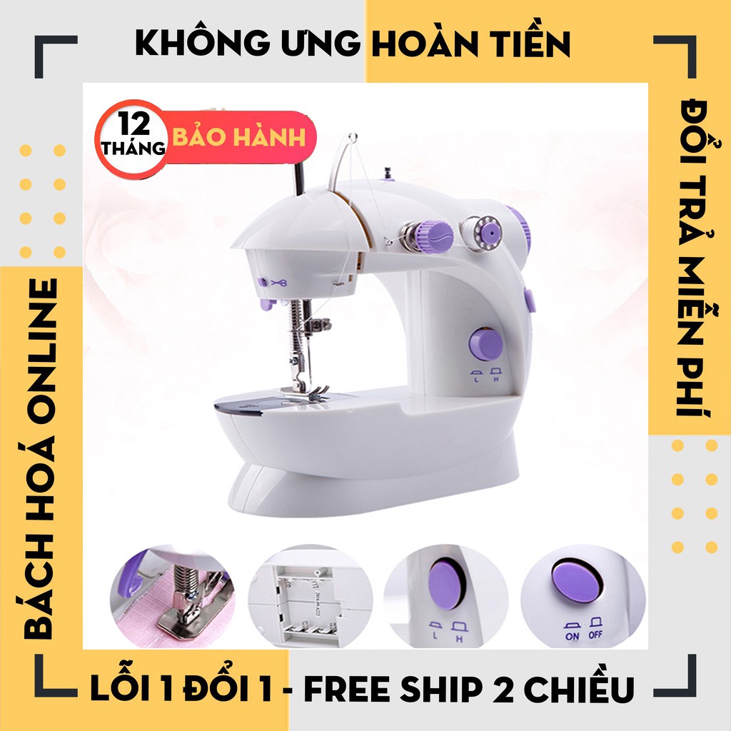 Máy khâu mini gia đình tiện dụng, máy may mini 2 chế độ nhanh chậm có đèn LED, tặng kèm 4 cuộn chỉ