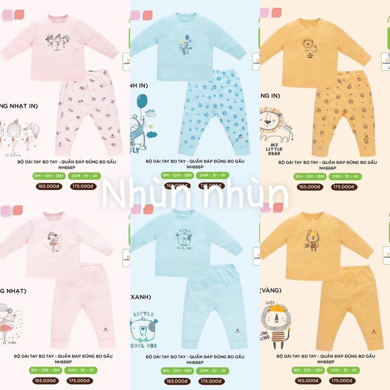 {Nhùn nhùn}Bộ Lullaby dài tay cài vai chất petit đủ size 6-9m đến 4y (màu như hình)