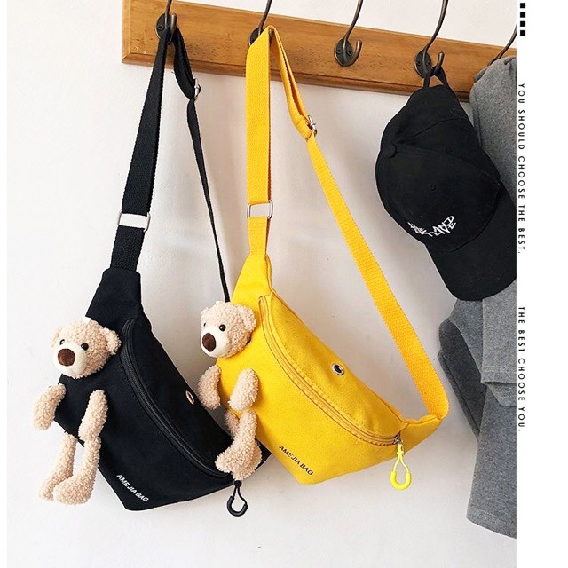 [Mã FAMAYWA giảm 10K đơn 50K]  Túi bao tử đeo chéo, túi vải canvas nữ cute hình gấu Ani Jia Bag LS - SP004725