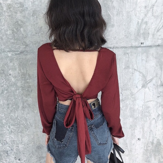 Croptop nơ lưng đỏ đô