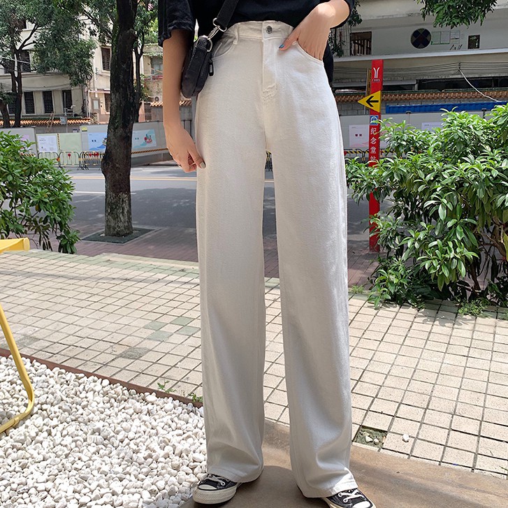 Quần denim ống rộng lưng cao phong cách trẻ trung 29645