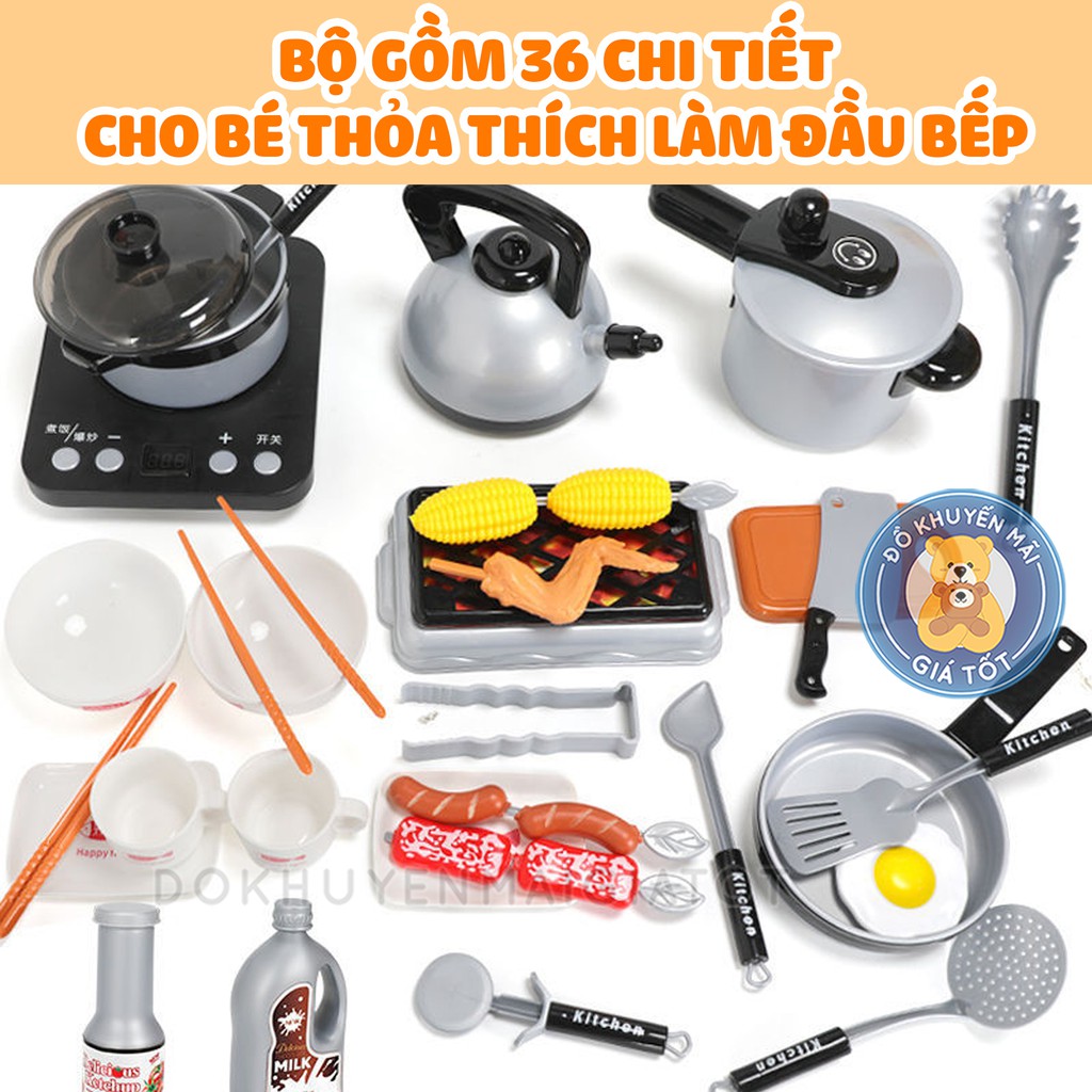 Bộ đồ chơi nhà bếp nấu ăn 36 chi tiết dùng pin cho bé gái (cỡ lớn) - Thị trấn đồ chơi