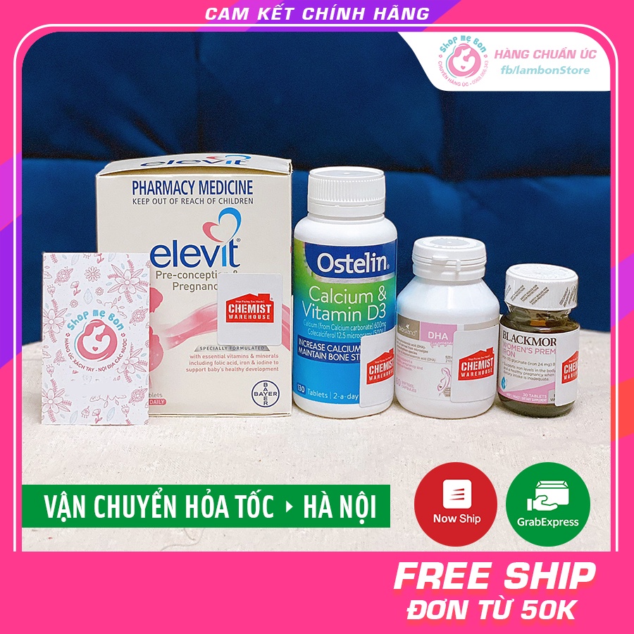 [Có Tem Chemist] COMBO BẦU ÚC - BỘ TỨ Vitamin Úc - ELEVIT bầu, CANXI bầu, DHA bầu, SẮT bầu