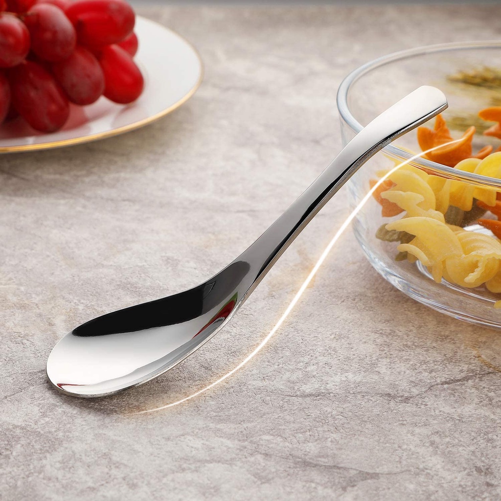 Muỗng súp bằng thép không gỉ tay cầm ngắn mini màu bạc dùng ăn tối/ uống trà/ cà phê