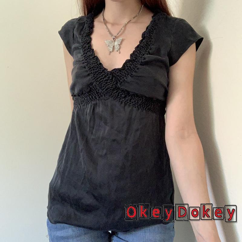 Áo thun tay bèo dáng ôm màu sắc đơn giản thời trang mùa hè cho nữ