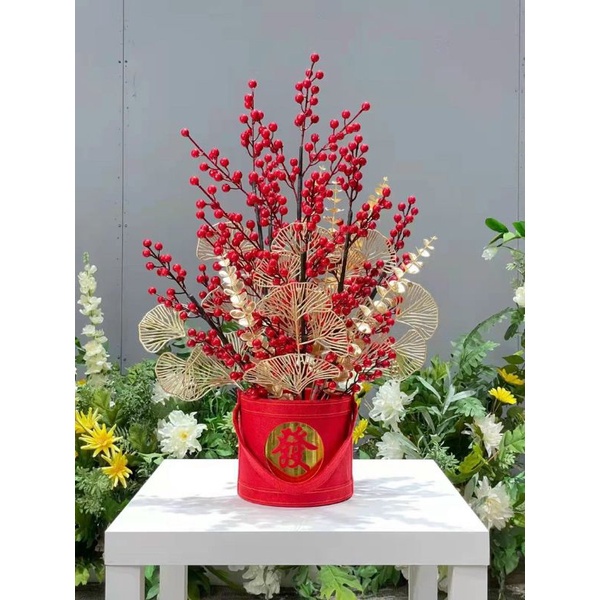 Cành lá rẻ quạt, cành táo, cành đuôi cong, cành tim phủ nhũ vàng decor siêu đẹp