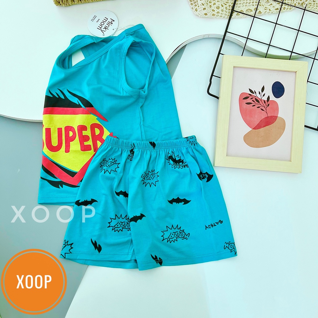 Bộ ba lỗ  thun lạnh hàng minky mom họa tiết  người nhện,khủng long vương miện cho bé (8-29kg) (SP002103  )