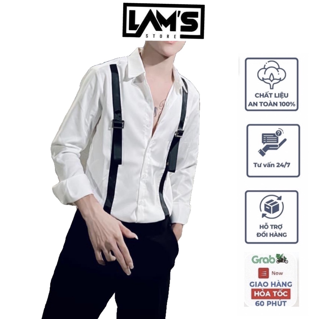 Sơ mi trắng hai dây mix đai đen phong cách LAM'S STORE, Sơ mi công sở hottrend,Hàng thiết kế  chất vải coton co giãn