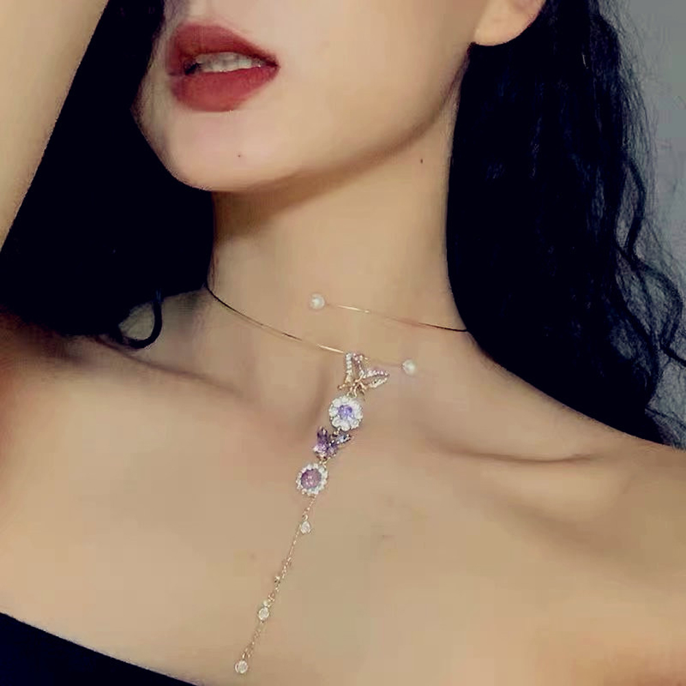Vòng Cổ Choker Có Hình Bướm Đính Ngọc Trai Thanh Lịch Dành Cho Nữ