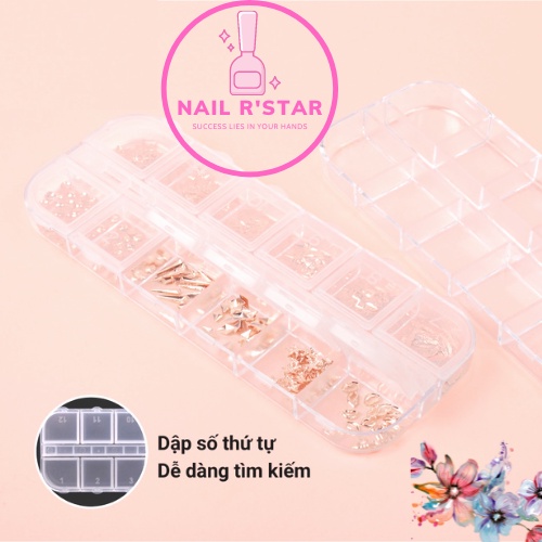 Hộp nhựa 12 ô đựng đá, charm, phụ kiện nail trang trí NAIL R’STAR