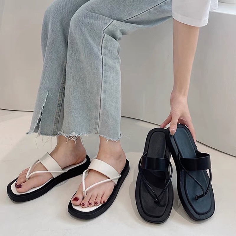 Dép cao su đế dày xỏ ngón mix quai ngang phong cách cá tính thời trang dành cho nữ