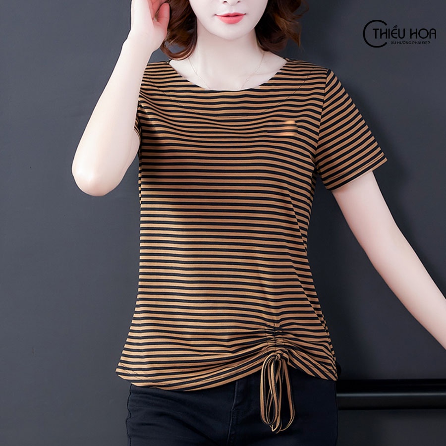 Áo thun nữ Thiều Hoa hoạ tiết sọc ngang thiết kế cực đẹp từ chất liệu cotton siêu mềm mịn, thoáng mát AN1G0214
